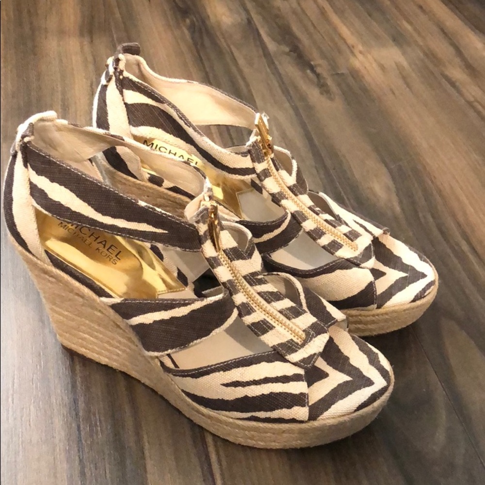 Michael Kors zebra straw material wedges